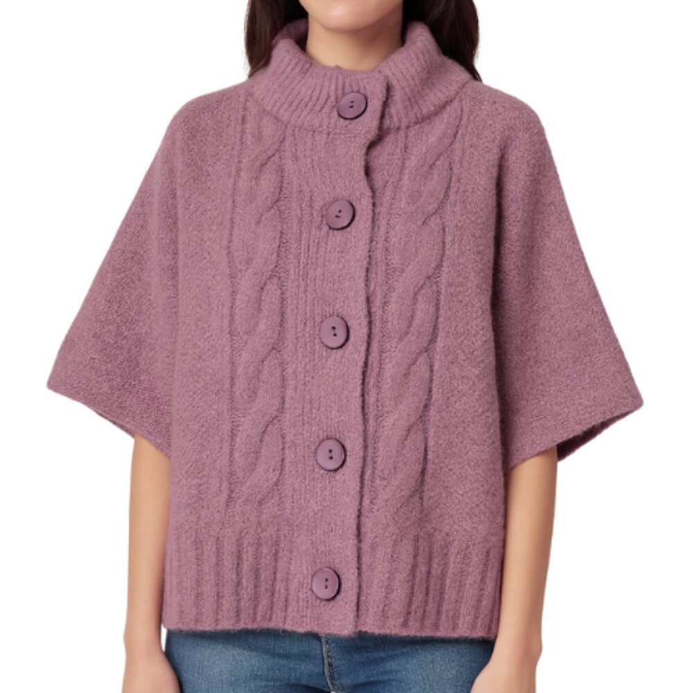 Anthropologie Self Contrast NWT XS Mock Neck Cable Knit Oversized Sweater Mauve